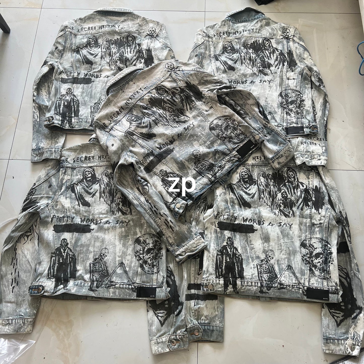 Self-made AMIRI 22FW Skull Reaper Graffiti Jackets - Hand Painted Waxed Denim