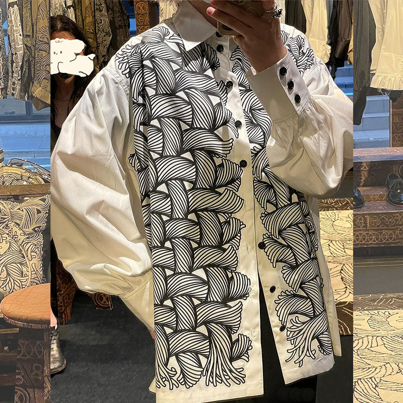 Self-made Nemeth 22SS All-Over Knot Print Shirt – Cotton Loose Fit Long Sleeve