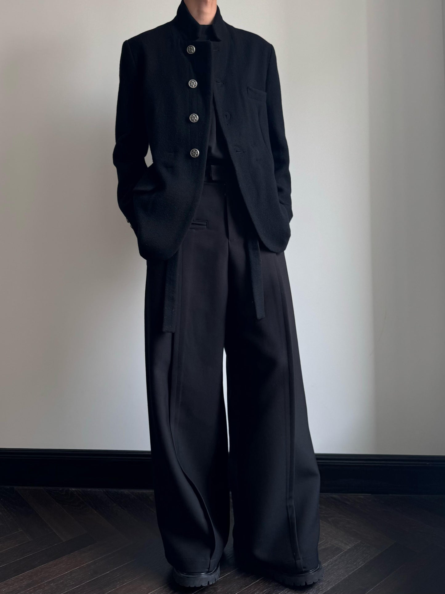 Custom-made Yohji Yamamoto Dark 100% Wool Blazer Hexagram Silver Buttons Jackets