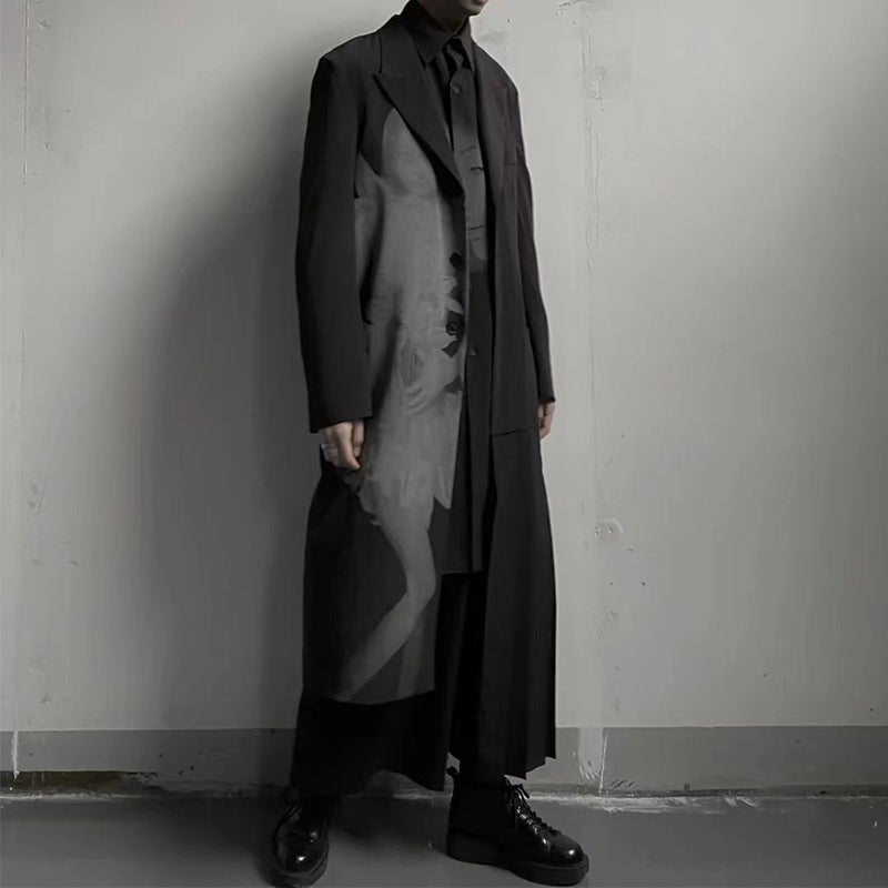 Self-made Yohji Asura Pleated Trench - Dark Avant-garde Black Unisex Coats