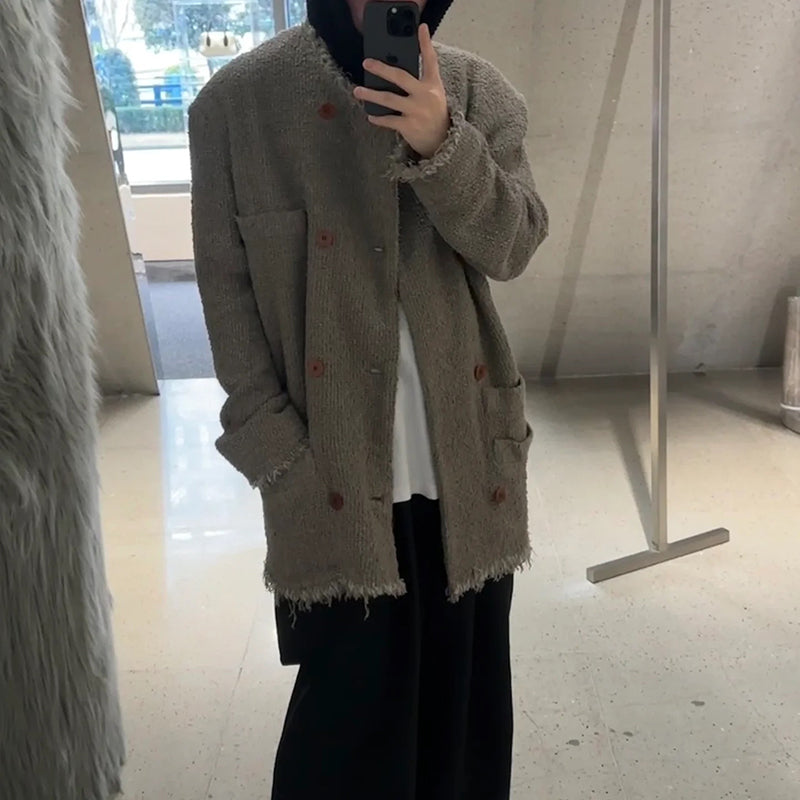 Magliano Hand-Distressed Knit Cardigan - Raw-Hem Bouclé Button-Up Unisex Coat