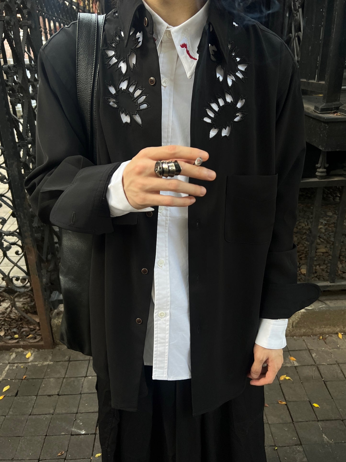 Self-made Yohji Yamamoto 'Flower & Youth' Wool Shirt Jacket - Cherry Blossom Cut-Out Detailing
