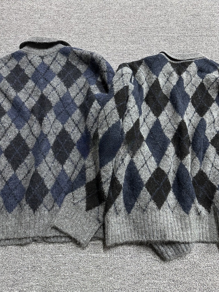 donclic Blue-Grey Mohair Wool Vest -Diamond Our Legacy Knit Relaxed Fit Cardigan
