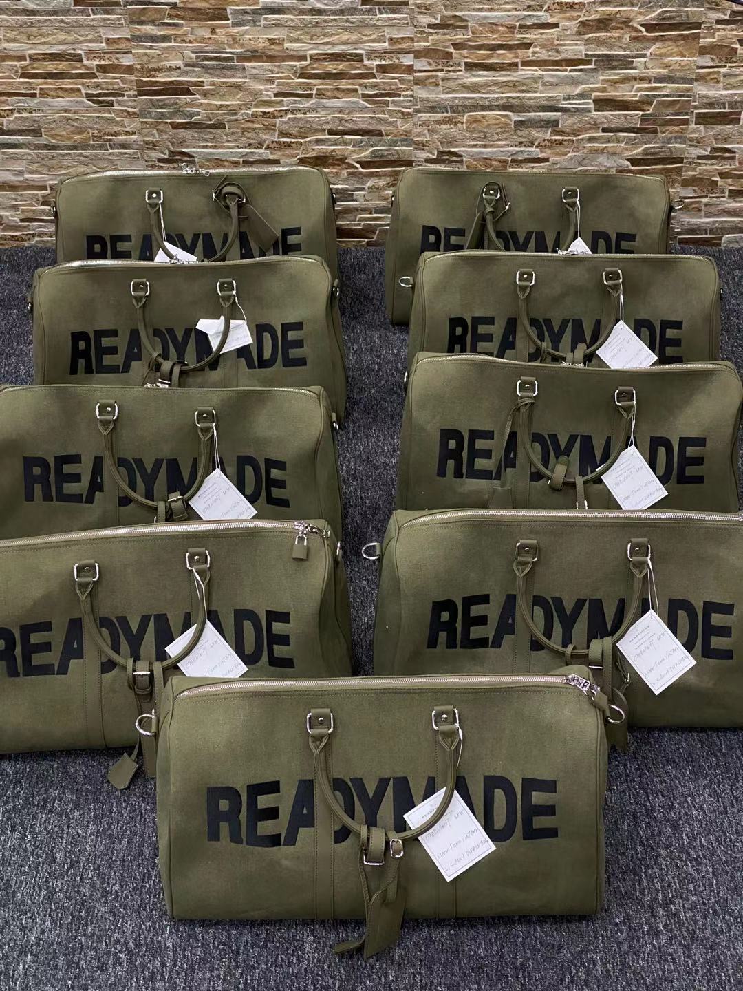 Readymade Overnight Bag - Army Green Canvas Embroidered Travel Bucket Gym Bag
