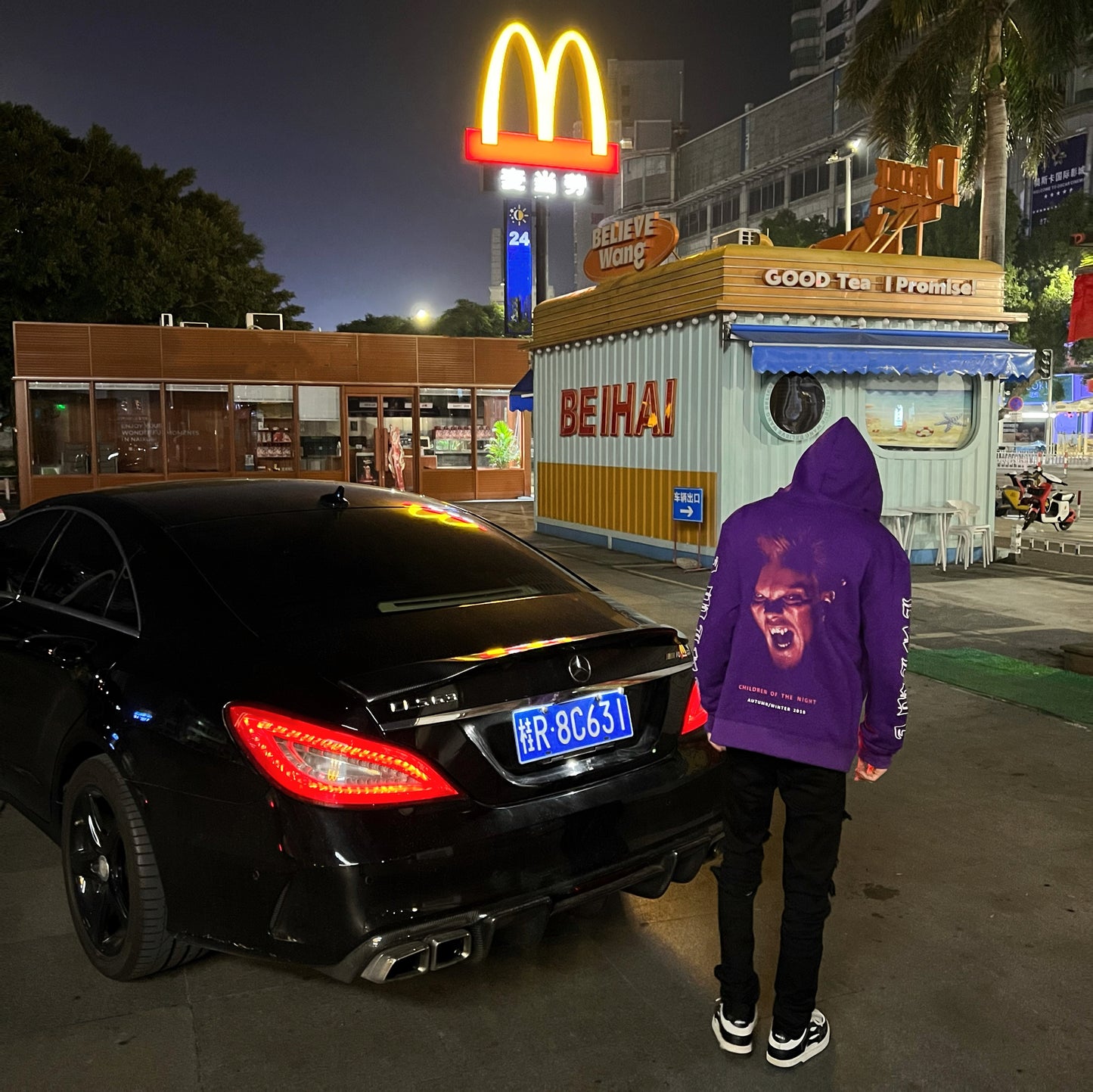 Self-made AMIRI 18AW Vampire Purple Print Hoodie - Heavyweight High Street