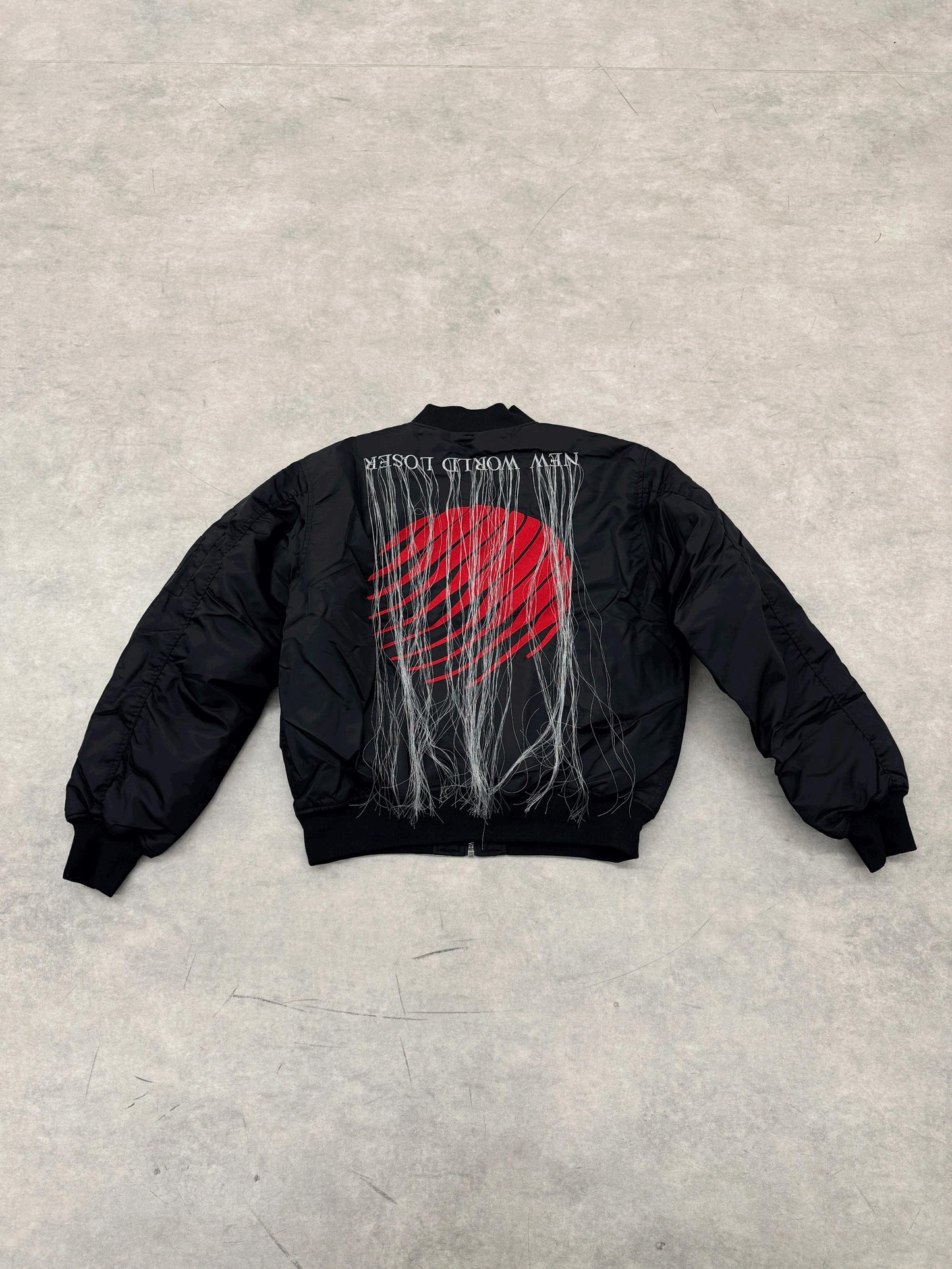 Self-made Hood By Air Fringe Bomber – HBA Embroidered Slogan Jacket