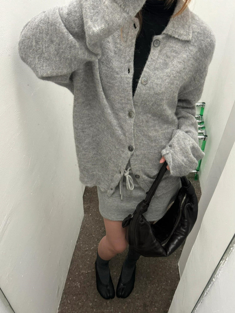 donclick 24FW Our Legacy Mohair Wool Blend Cardigan Light Grey Relaxed Fit Knit