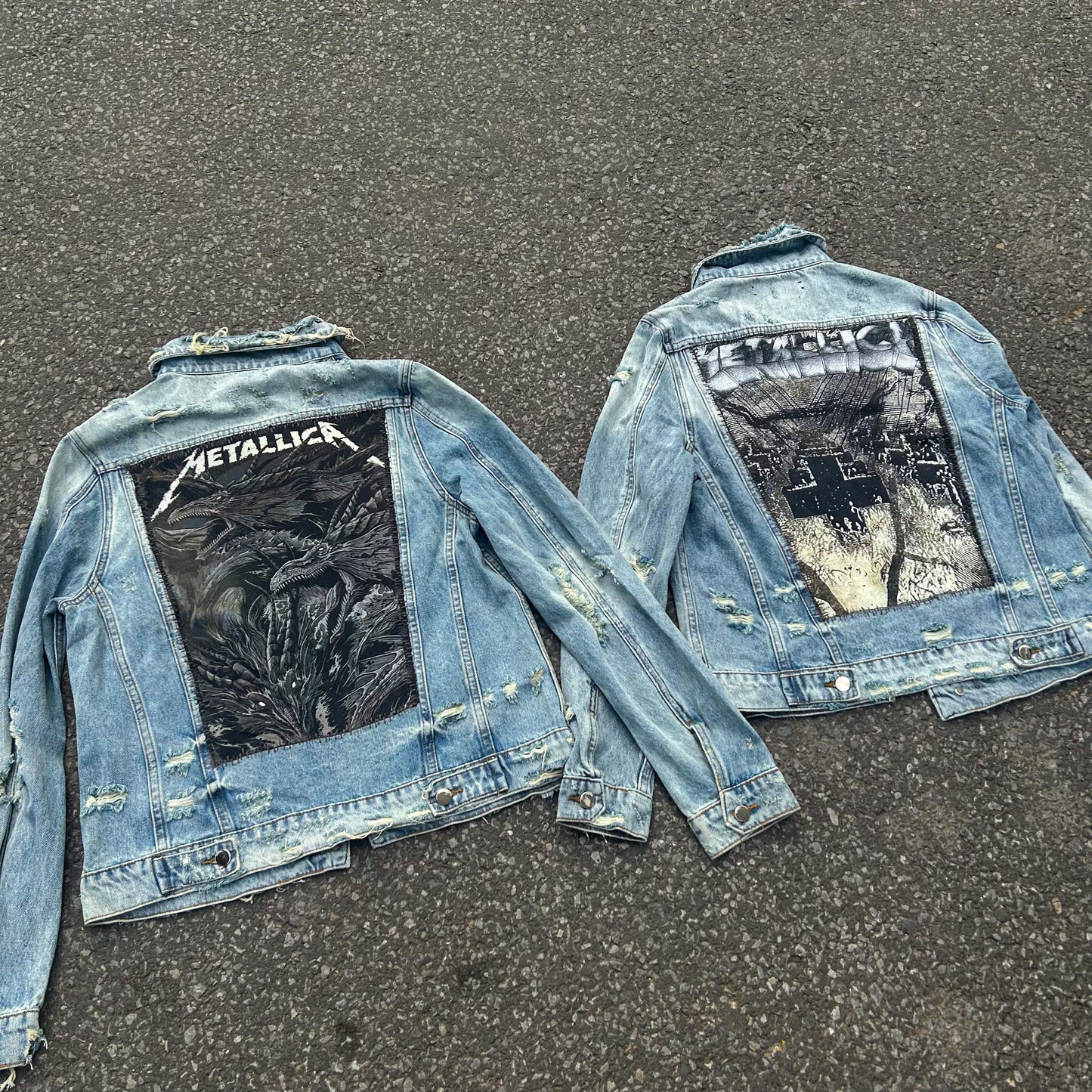 Self-made AMIRI 16OG Patchwork Back Kill Denim Jacket Metallica High-Street