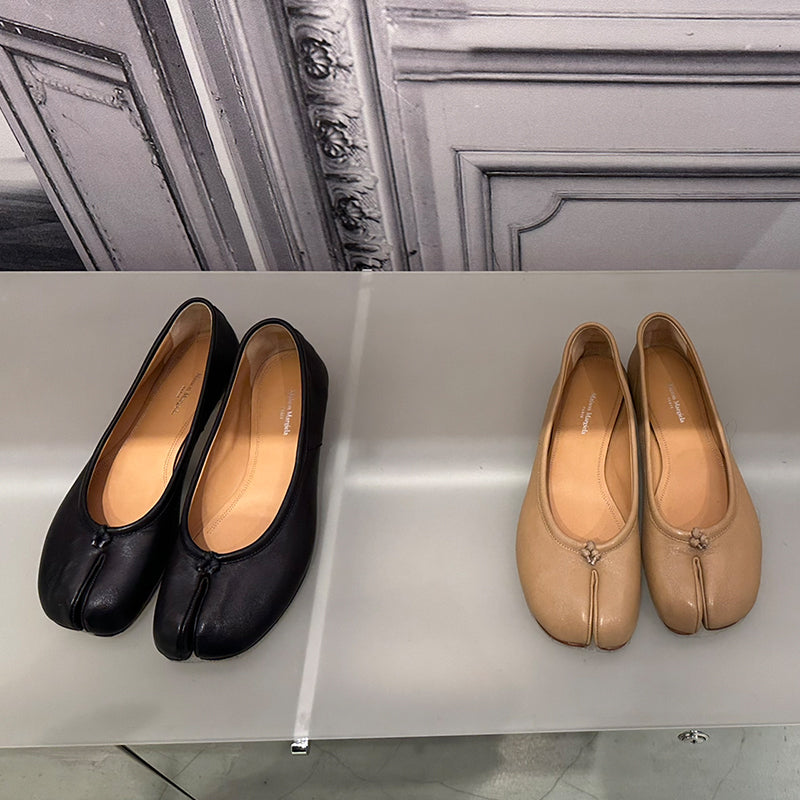 25SS MM6 Classic Slip-On Tabi Shoes - Buttery Lambskin Split-Toe Ballet Flats