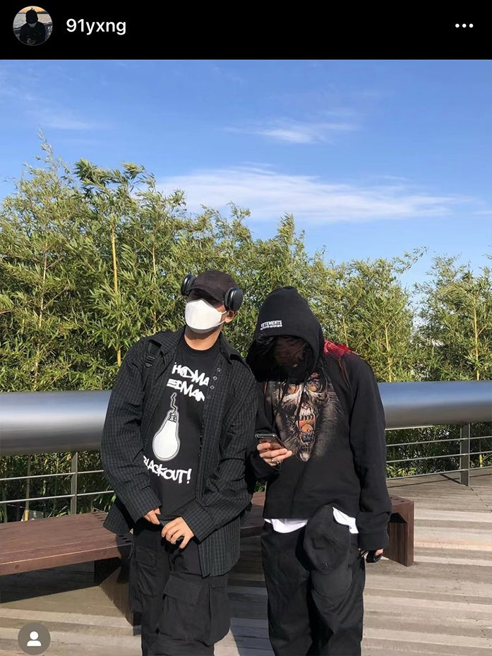 Self-made Vetement VTM Padded Shoulder Ghost Face Hoodie Heavyweight Outerwear