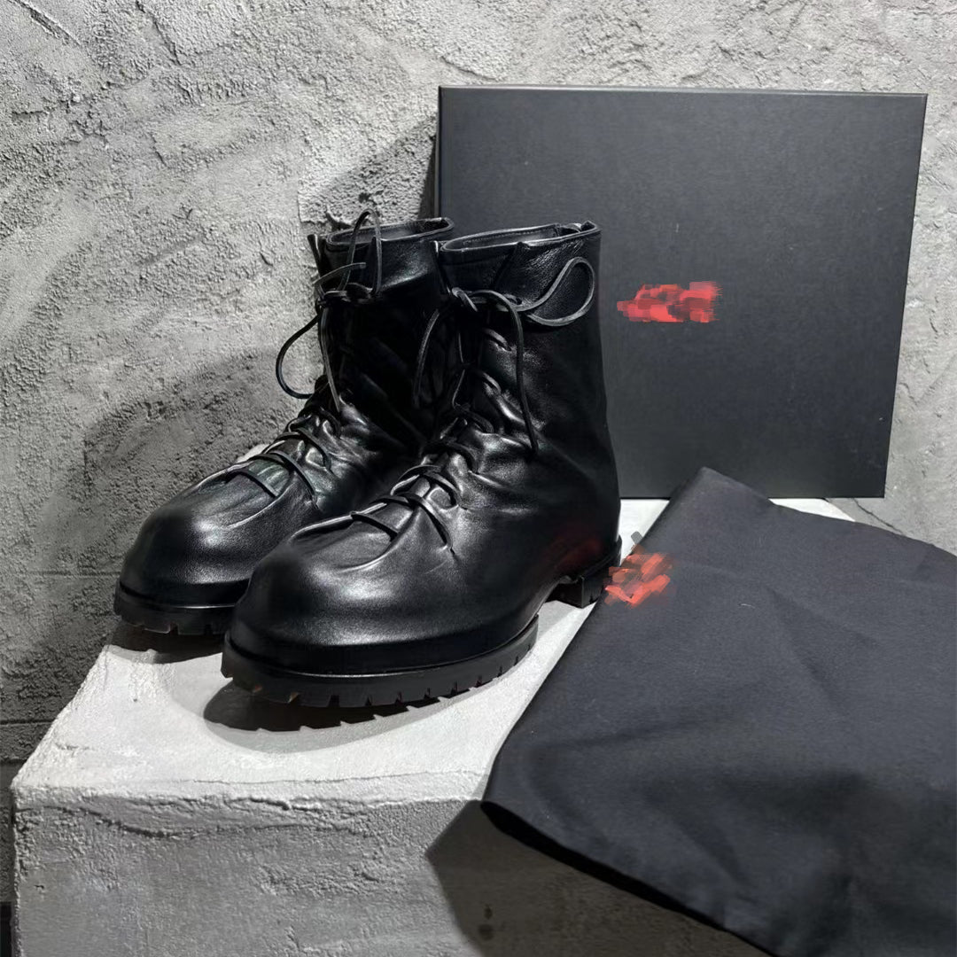 424 on Fairfax SS22 Crinkled Zip High-Top Retro Thick-Soled Lambskin Ankle Boots