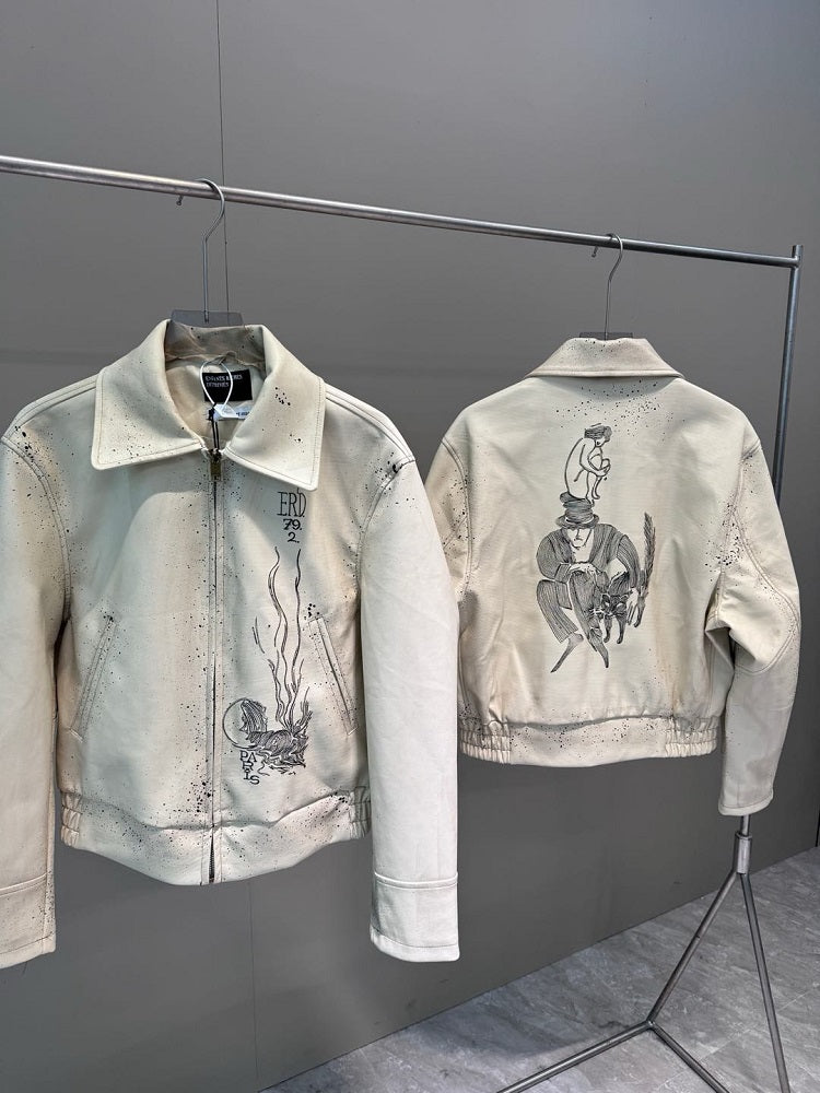 ERD SS24 Depressed Heir Embroidered Splatter Leather Biker Jacket Wookvibe