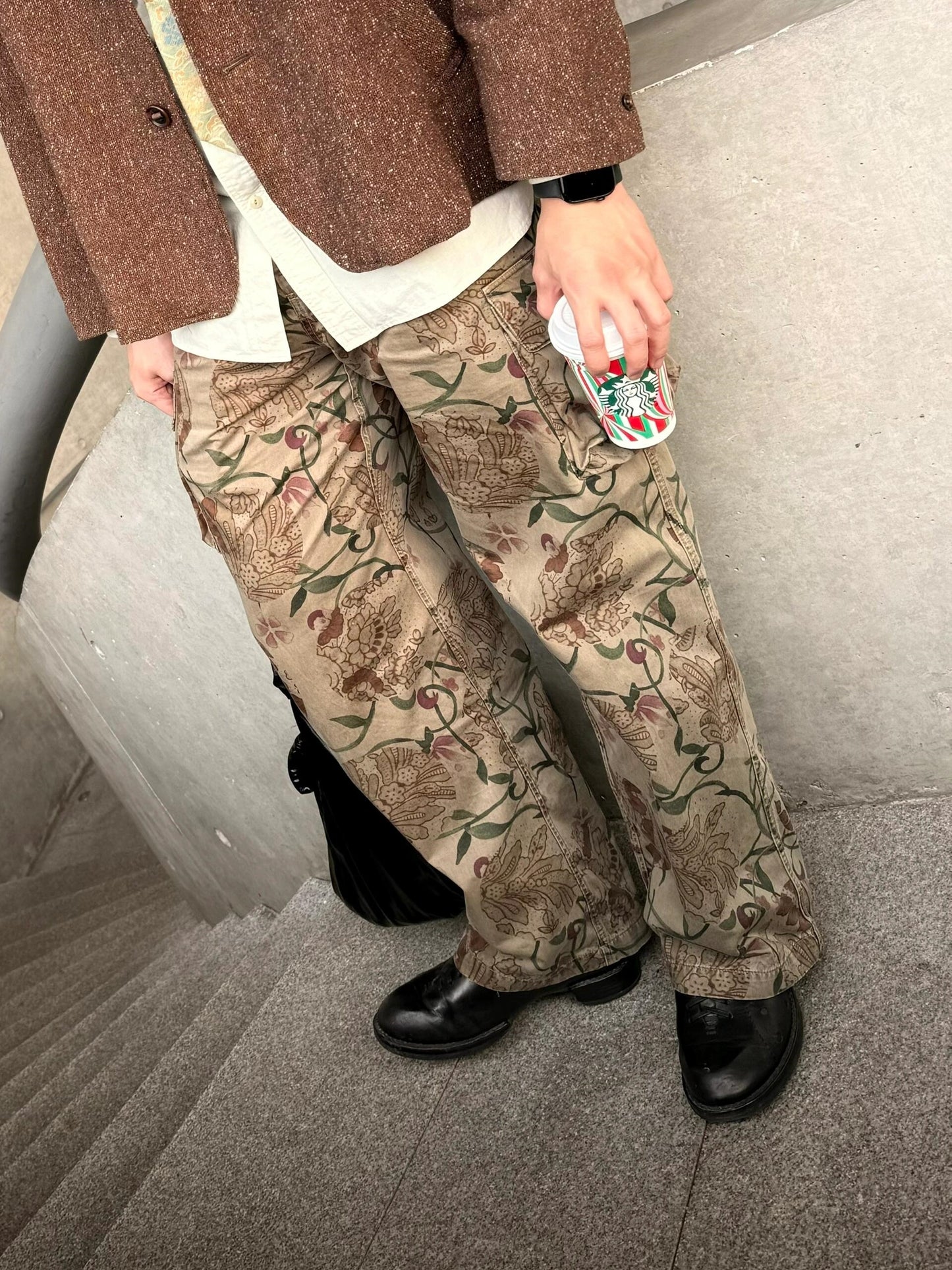 donclickin Our Legacy Floral Print Mountain Cargo Pants - Casual Brown Workwear
