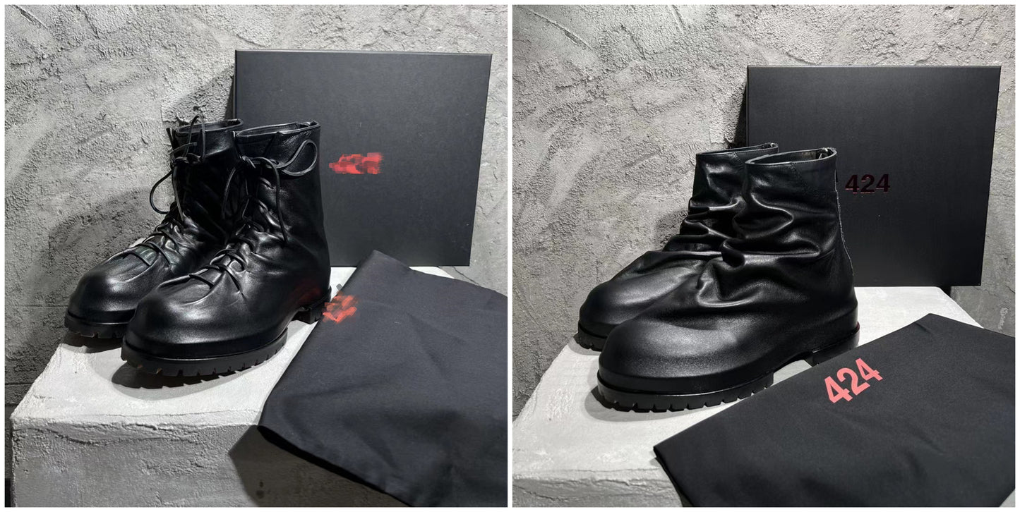 424 on Fairfax SS22 Crinkled Zip High-Top Retro Thick-Soled Lambskin Ankle Boots