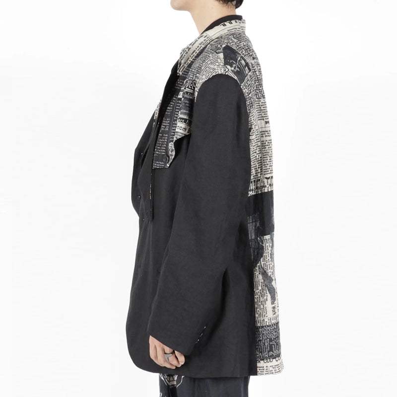Self-made Yohji 23AW Newspaper Print Blazer - Casual Loose Black Suit Jackets