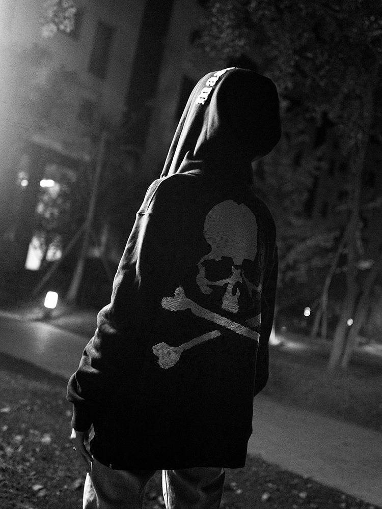 MASTERMIND Dark Skull Bead Embroidery Heavyweight Loose Fit Zip-Up Hoodie