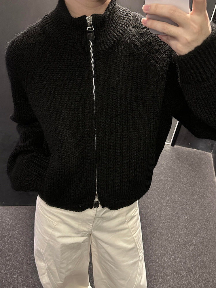 Our Legacy Vibe Double-Zip Wool Knit Sweater – Cropped Wide-Fit Half Turtleneck