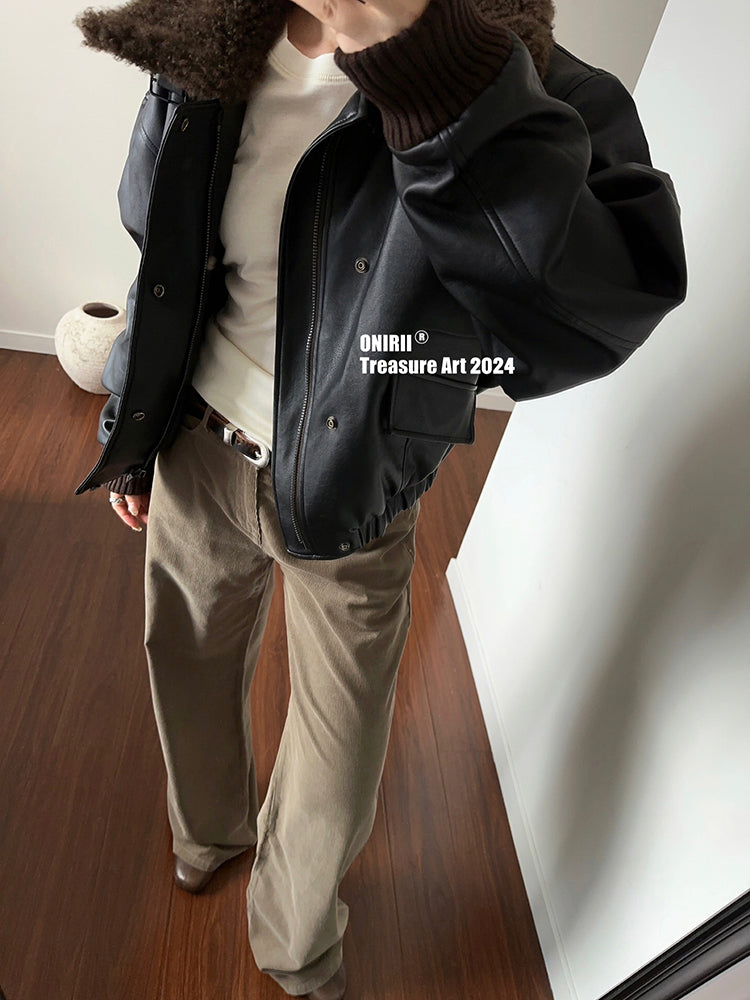Heavyweight Le*maire Quilted Jacket Imported Lamb Wool Collar Gray-Black Padded Coats