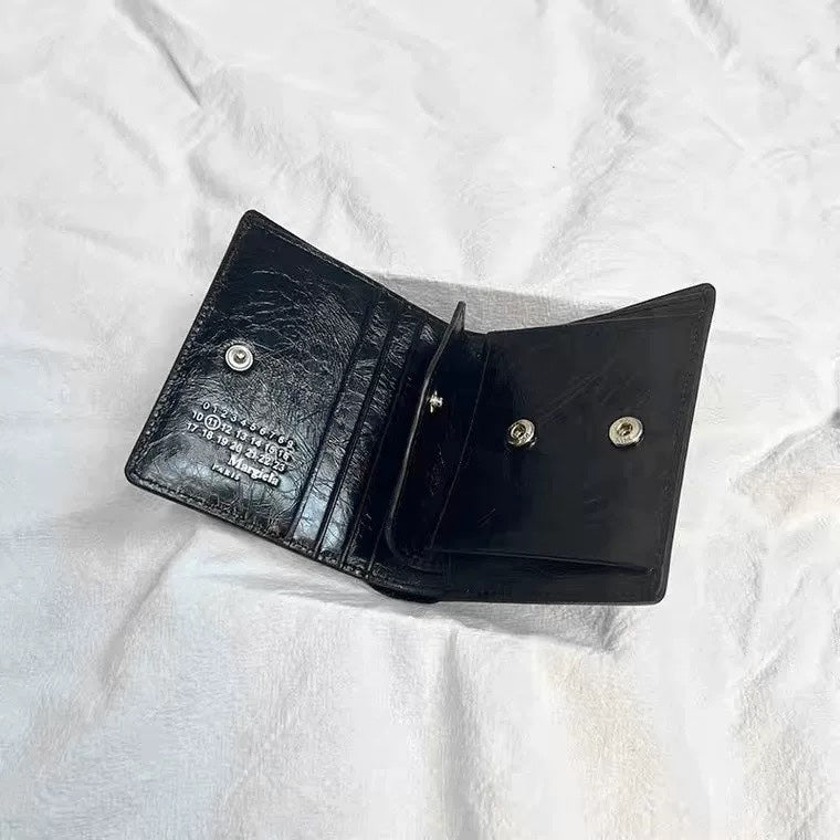 21SS Oiled Leather Wallet Card Holder – MMM Vibe Classic Four-Stitch Design
