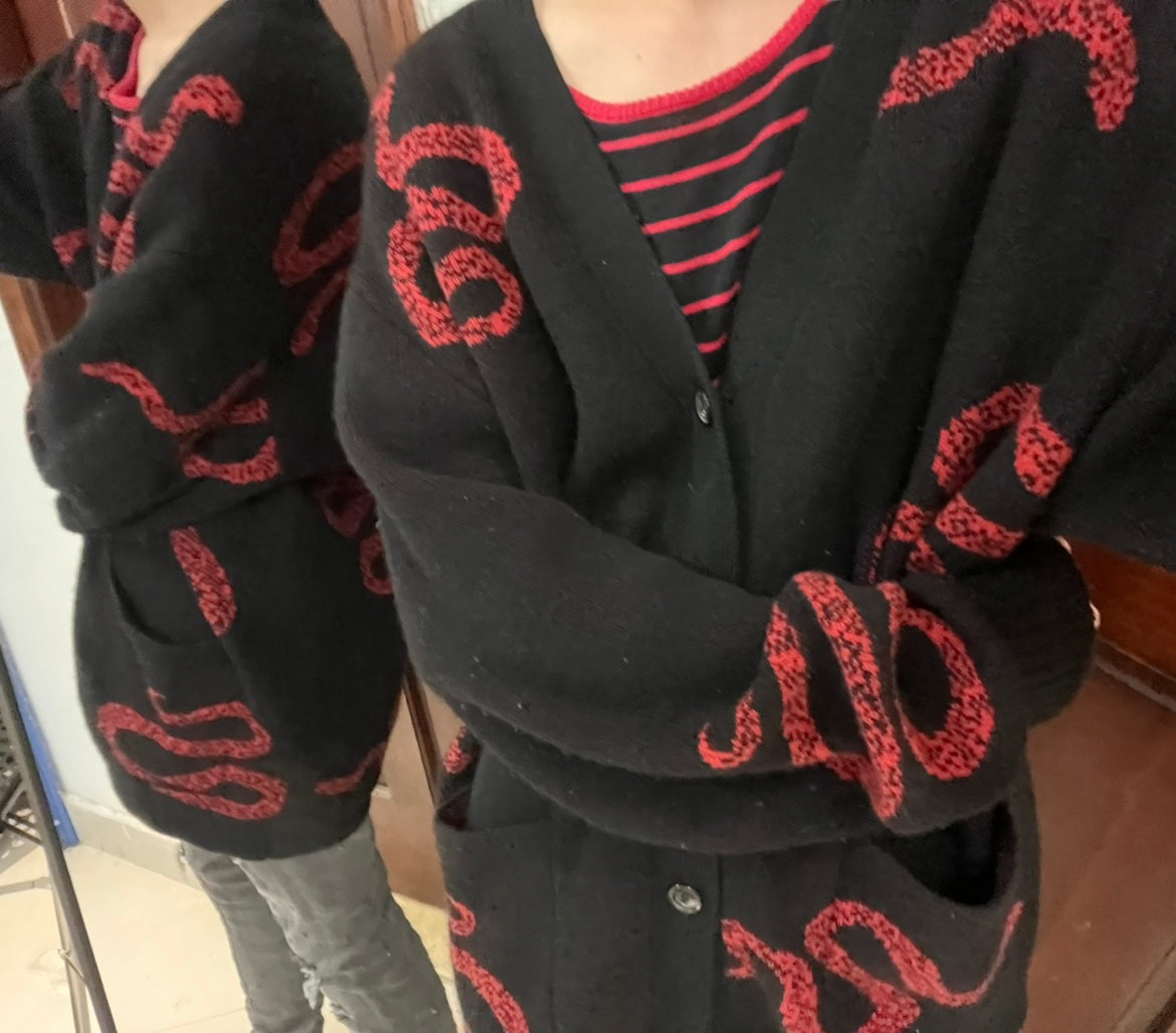 Self-made AMIRI 18AW Dark Red Snake - High-Street Wool Cardigan Jackets