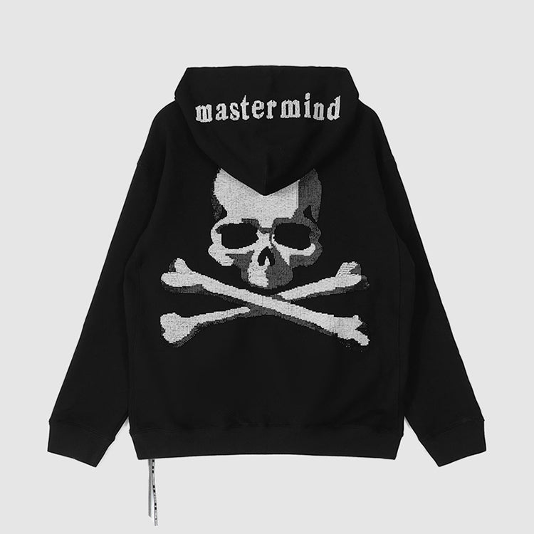 MASTERMIND Dark Skull Bead Embroidery Heavyweight Loose Fit Zip-Up Hoodie