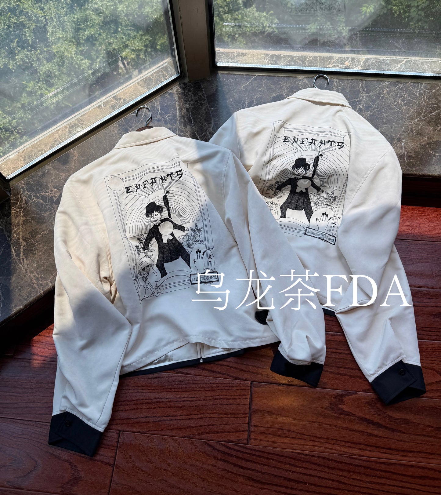 ERD AW20 White Blend Clown Embroidered Jacket - Distressed Wool Mix Bomber