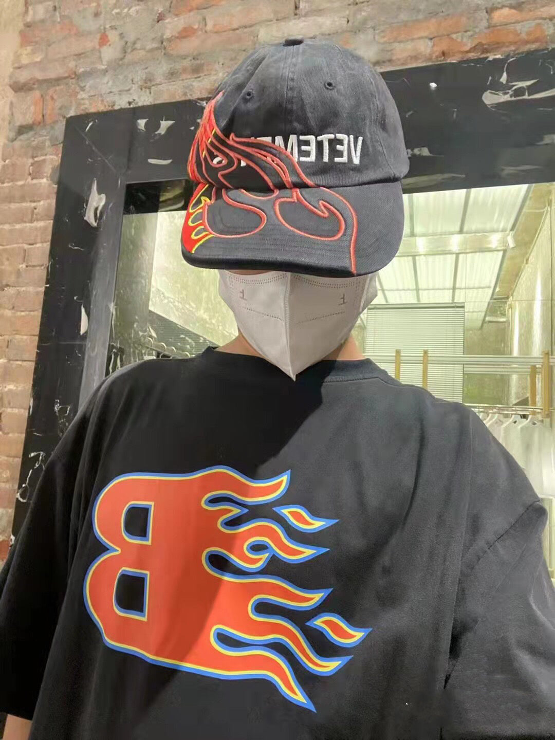 Vetements Flame Embroidered Baseball Cap – Long Brim Kanye Edition Unisex