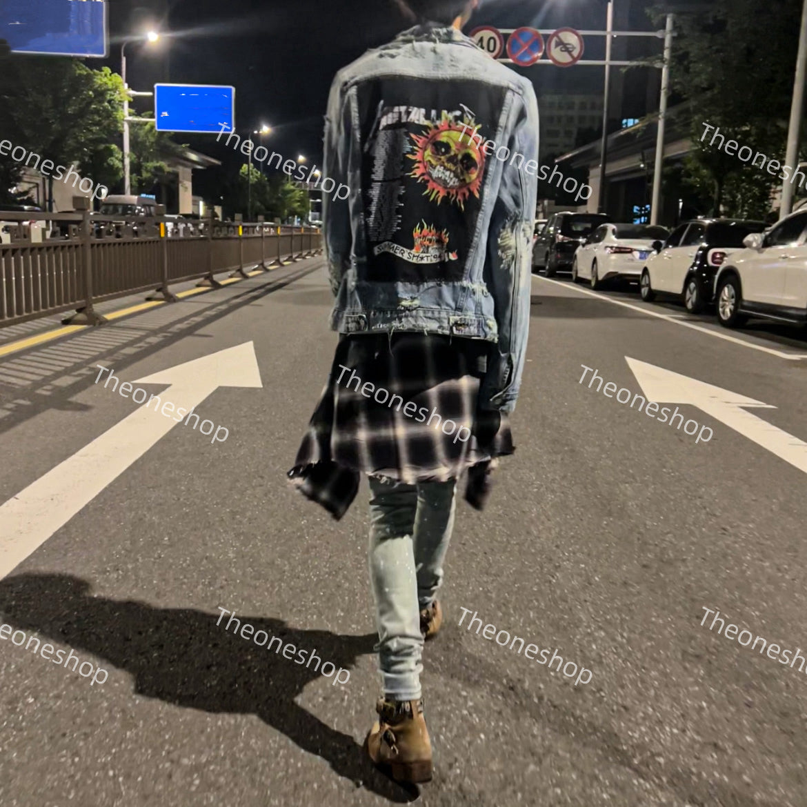 Self-made AMIRI 16OG Patchwork Back Kill Denim Jacket Metallica High-Street