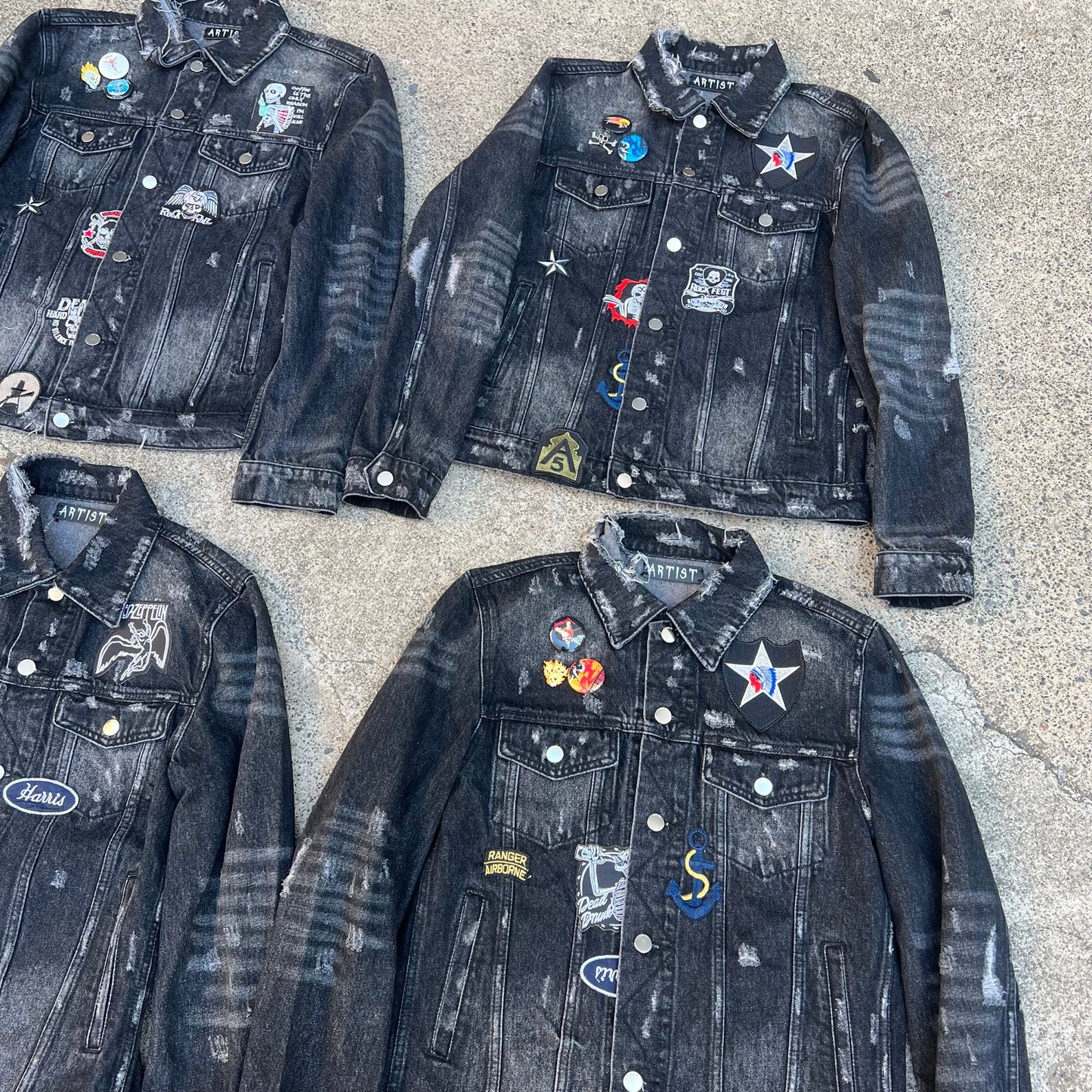 AMIRI Kill Back Denim Jacket - High Street Raw Hem Random Embroidered Patches