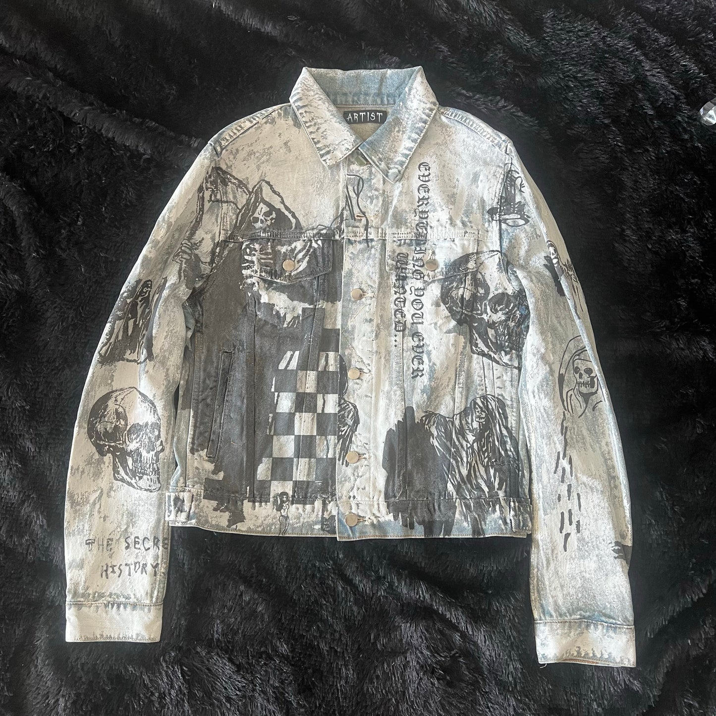 Self-made AMIRI 22FW Skull Reaper Graffiti Jackets - Hand Painted Waxed Denim