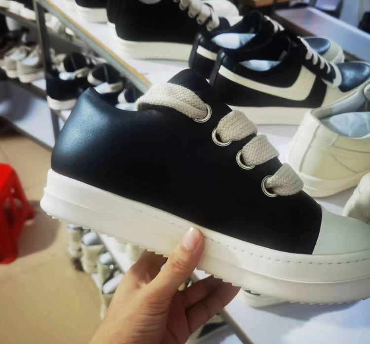 Custom-made Rick Owen Leather Platform Bread Sneakers BAPESTALOW Padded Shoes Inflatable