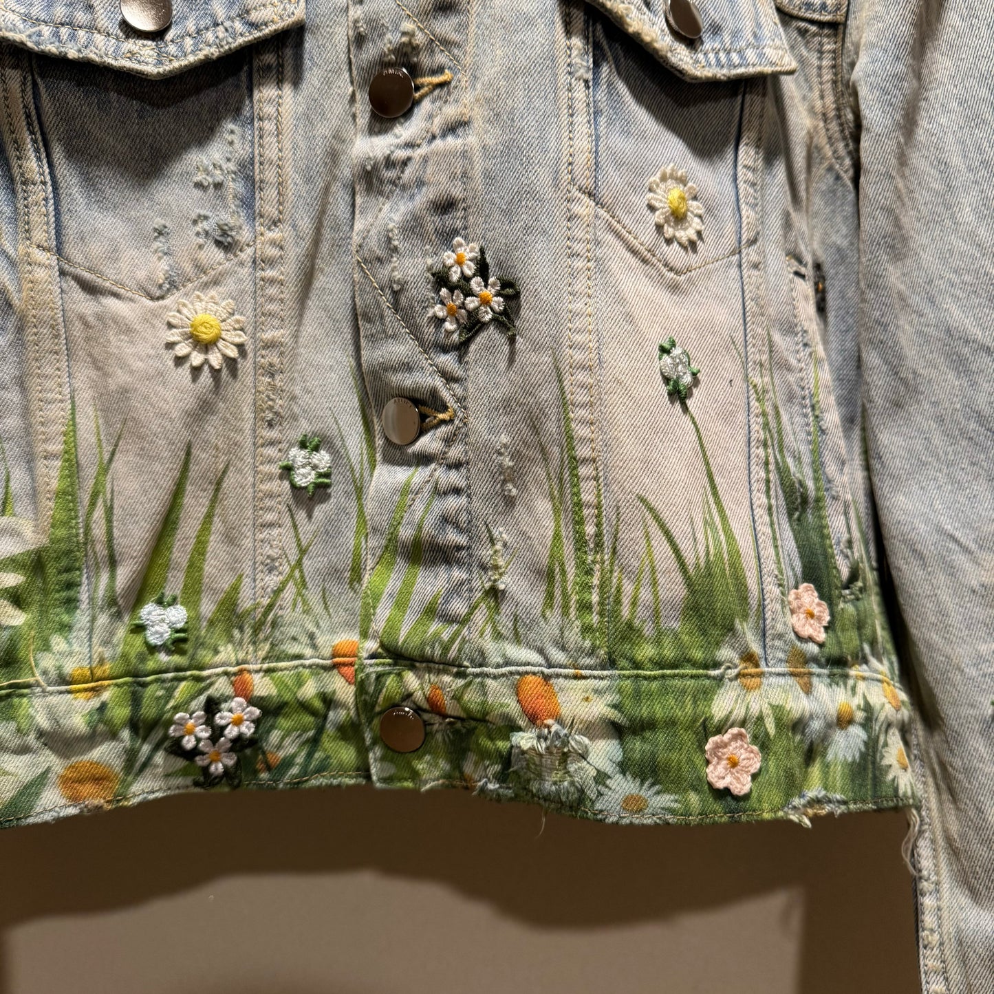 Self-made Amiri Dove Embroidered Denim Jacket - Exclusive Custom Distressed