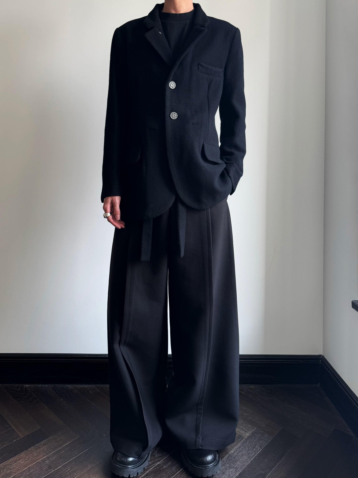 Custom-made Yohji Yamamoto Dark 100% Wool Blazer Hexagram Silver Buttons Jackets