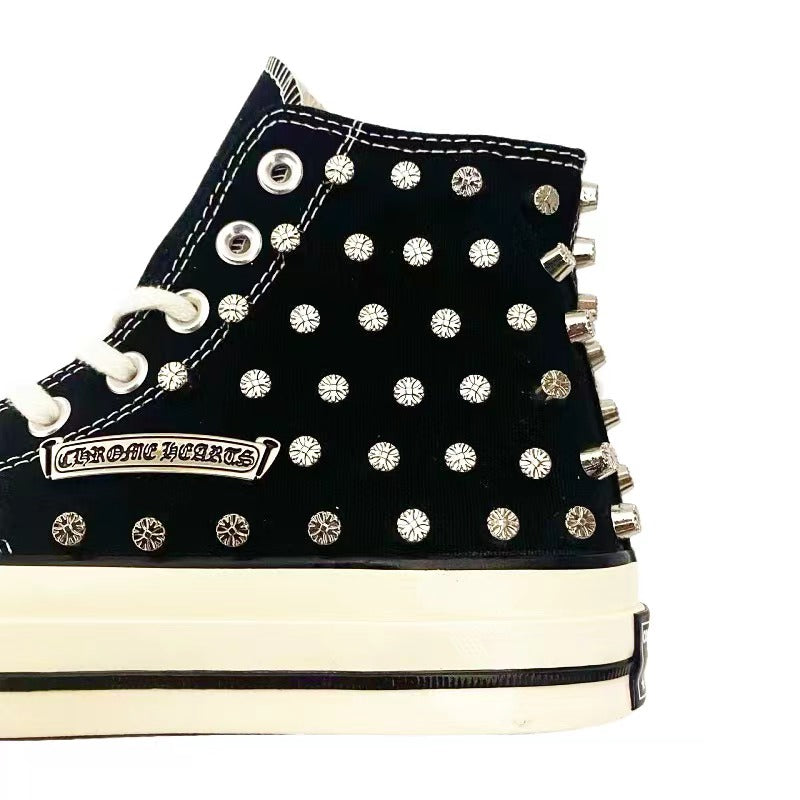 Remake Converse 1970s Classic Chrome Heart Handmade Studded High-Top Canvas Sneakers