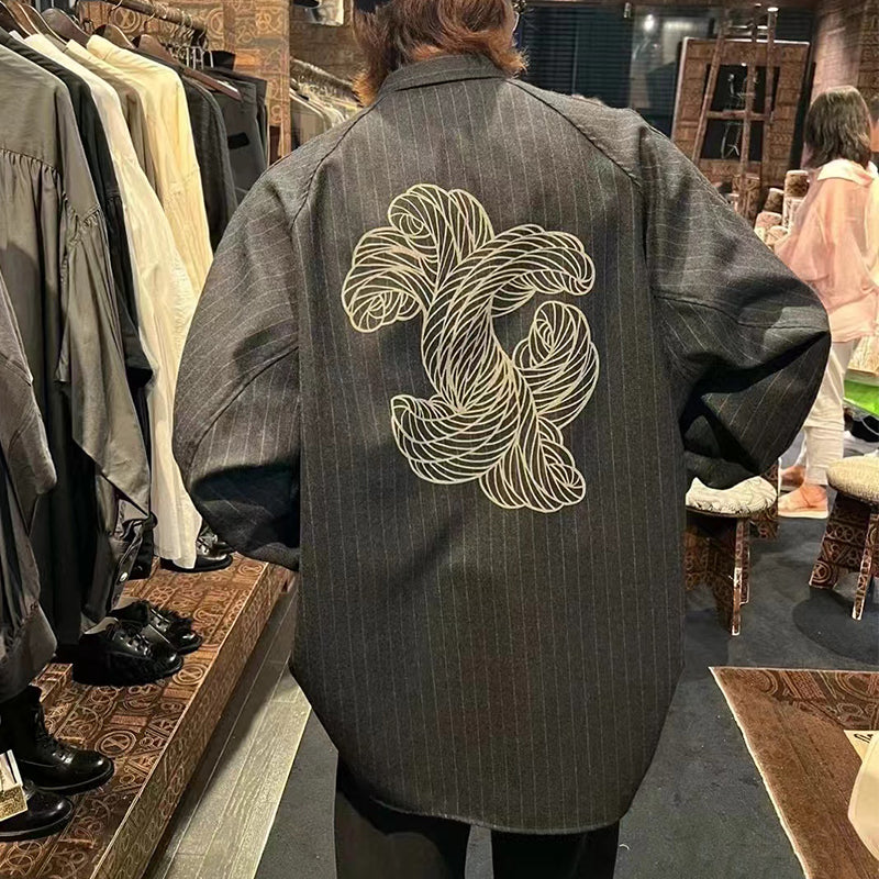 Self-made Nemeth 24AW Knot Print Shirt – Oversized Striped Long Sleeve Jacket