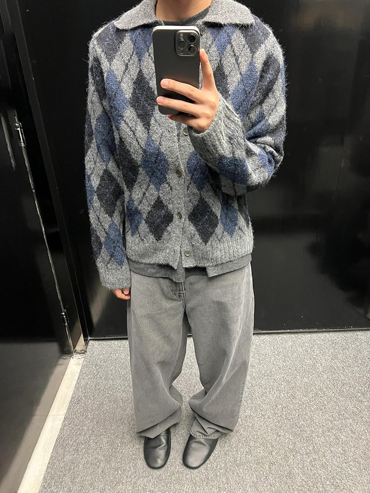 donclic Blue-Grey Mohair Wool Vest -Diamond Our Legacy Knit Relaxed Fit Cardigan