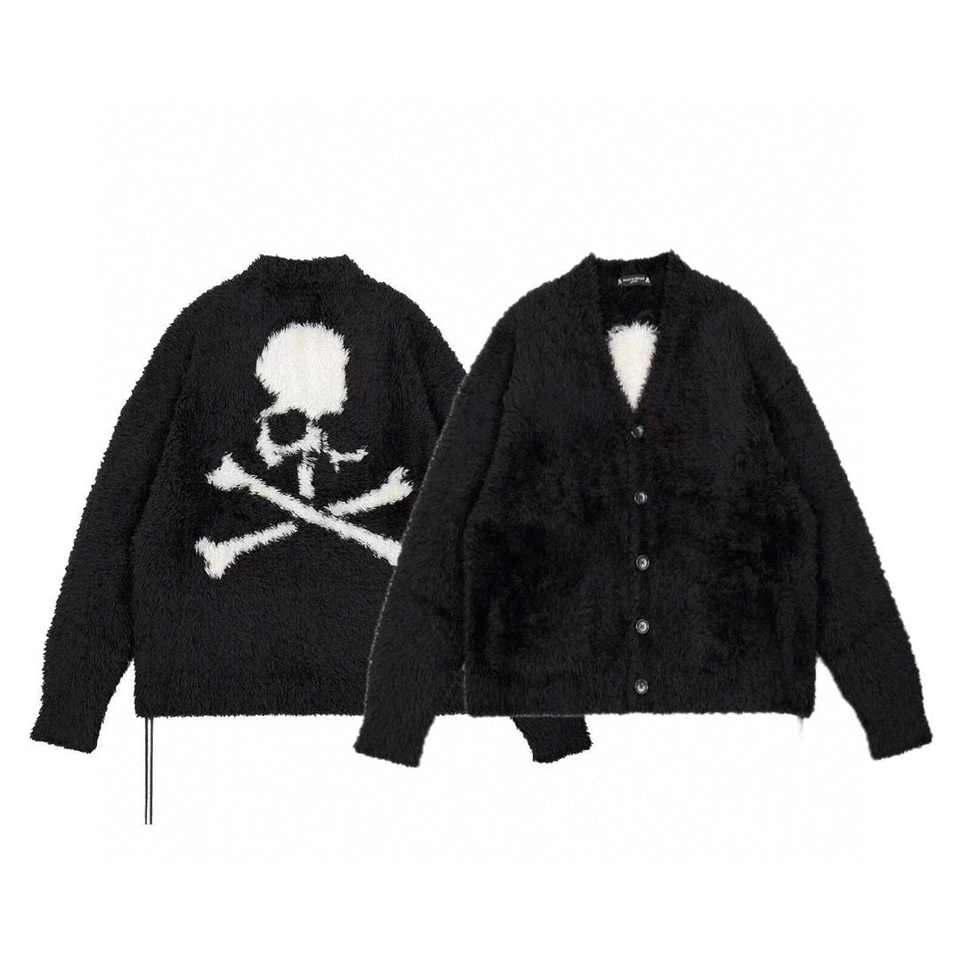 Mastermind Online Dark Alpaca Skull Cardigan – High-Street Loose Knit Sweater