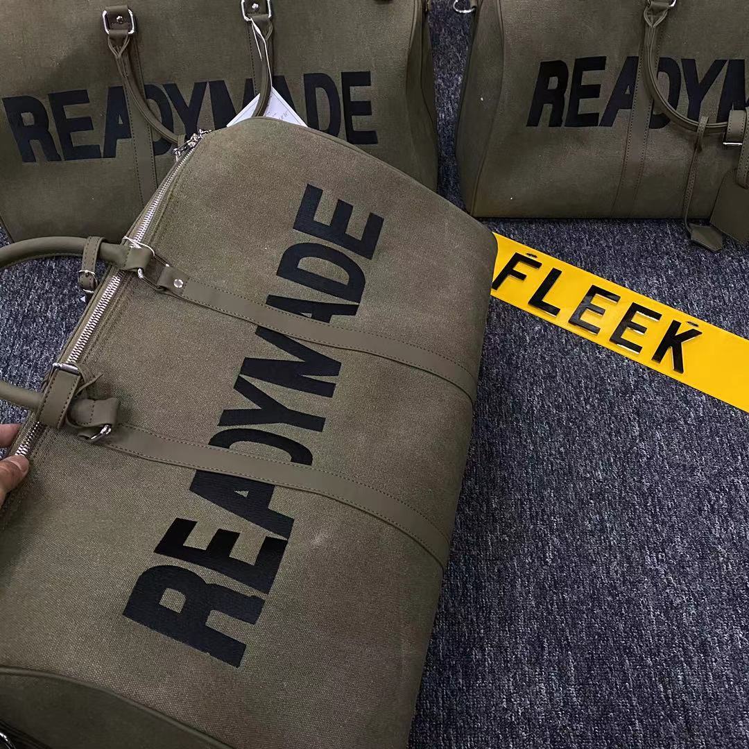 Readymade Overnight Bag - Army Green Canvas Embroidered Travel Bucket Gym Bag