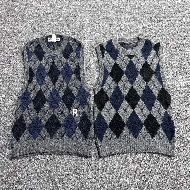 donclic Blue-Grey Mohair Wool Vest -Diamond Our Legacy Knit Relaxed Fit Cardigan