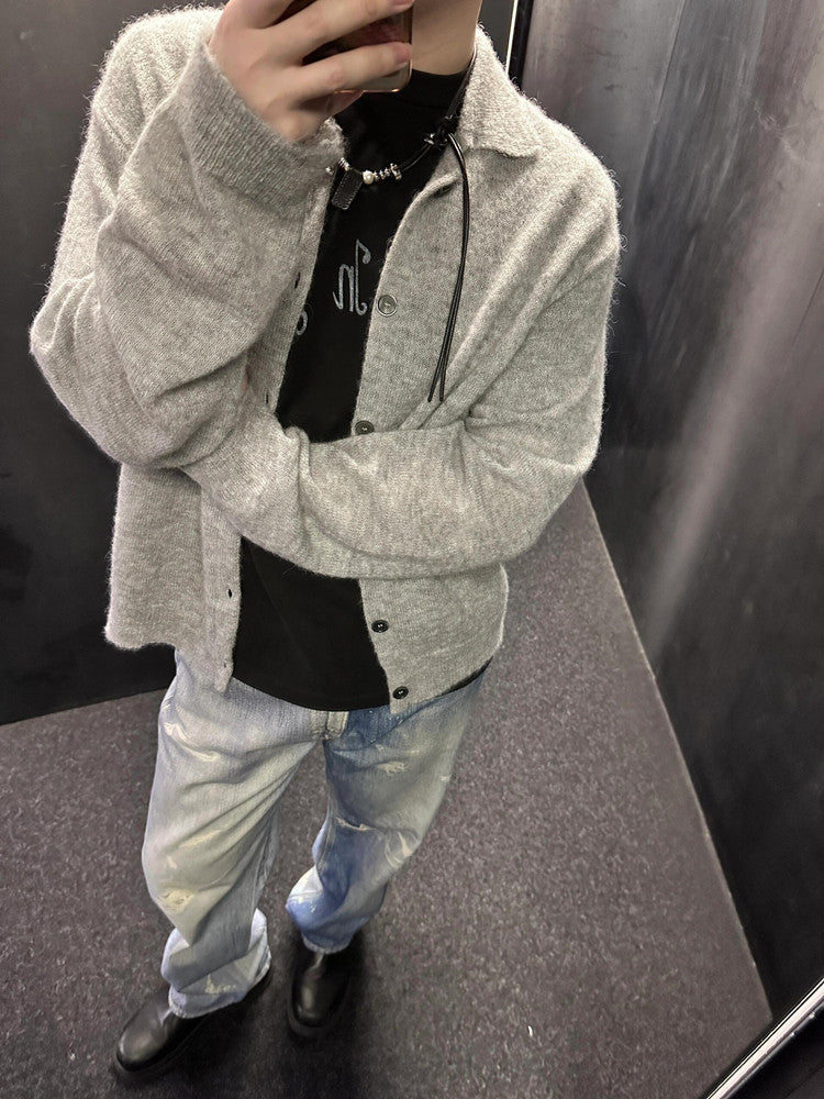 donclick 24FW Our Legacy Mohair Wool Blend Cardigan Light Grey Relaxed Fit Knit