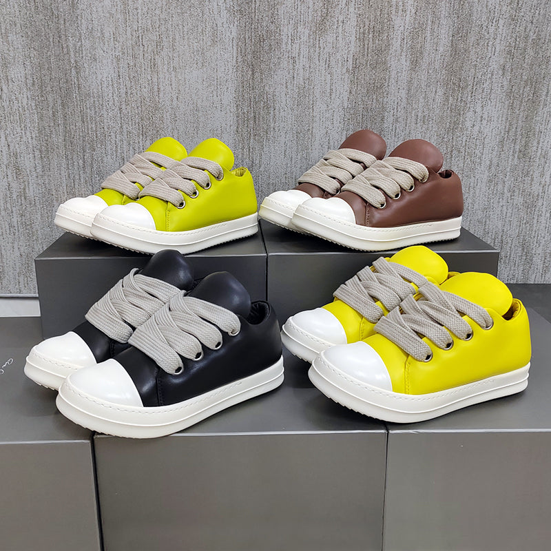 Custom-made Rick Owen Leather Platform Bread Sneakers BAPESTALOW Padded Shoes Inflatable