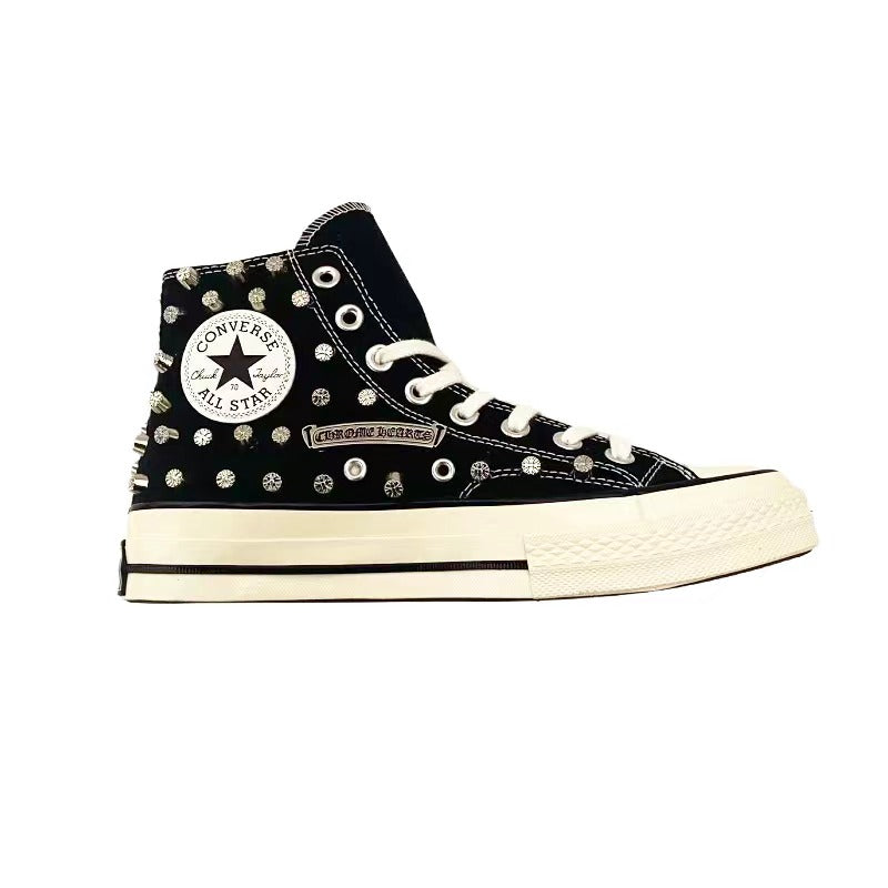 Remake Converse 1970s Classic Chrome Heart Handmade Studded High-Top Canvas Sneakers