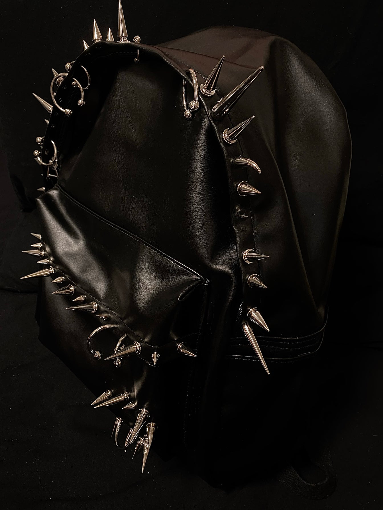 donclickin Playboi Carti OPIUM Punk Studded & Pierced Black Leather Backpack