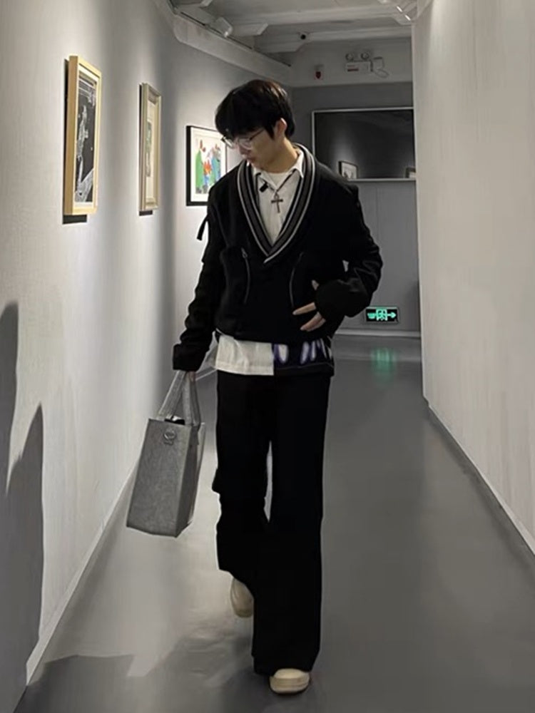 donclick 22FW Kiko Kostadinov Black V-Neck Jacket -Button Zip Casual Long Sleeve