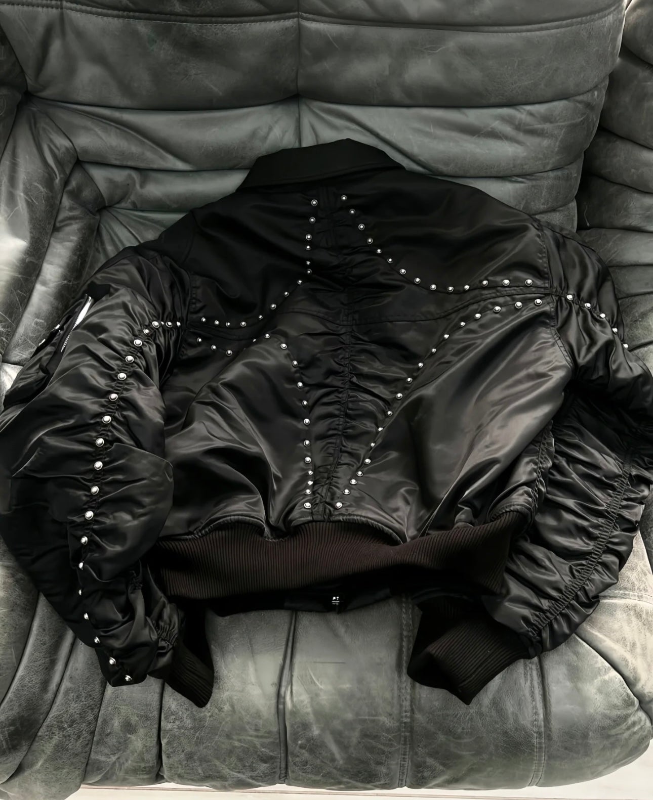 Donclickin Thug Club Star&Moon Studded Bomber – Short-Cut Cotton Flight Jacket