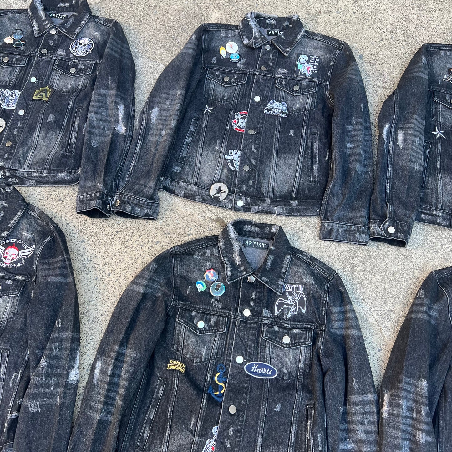 AMIRI Kill Back Denim Jacket - High Street Raw Hem Random Embroidered Patches