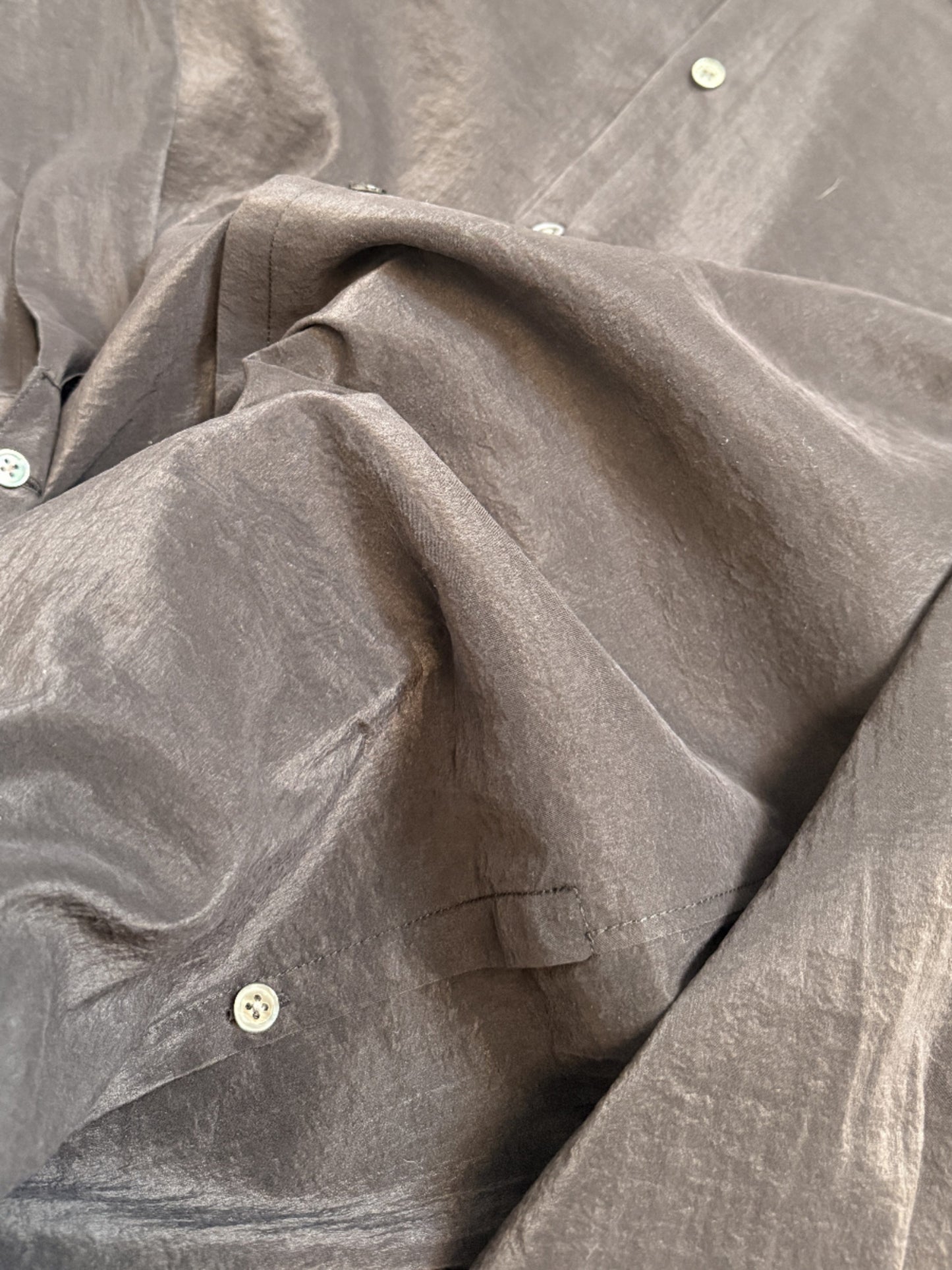 Self-made LEMAIRE 25SS New Glossy Dry Silk Shirt – Sage Green Black Edition