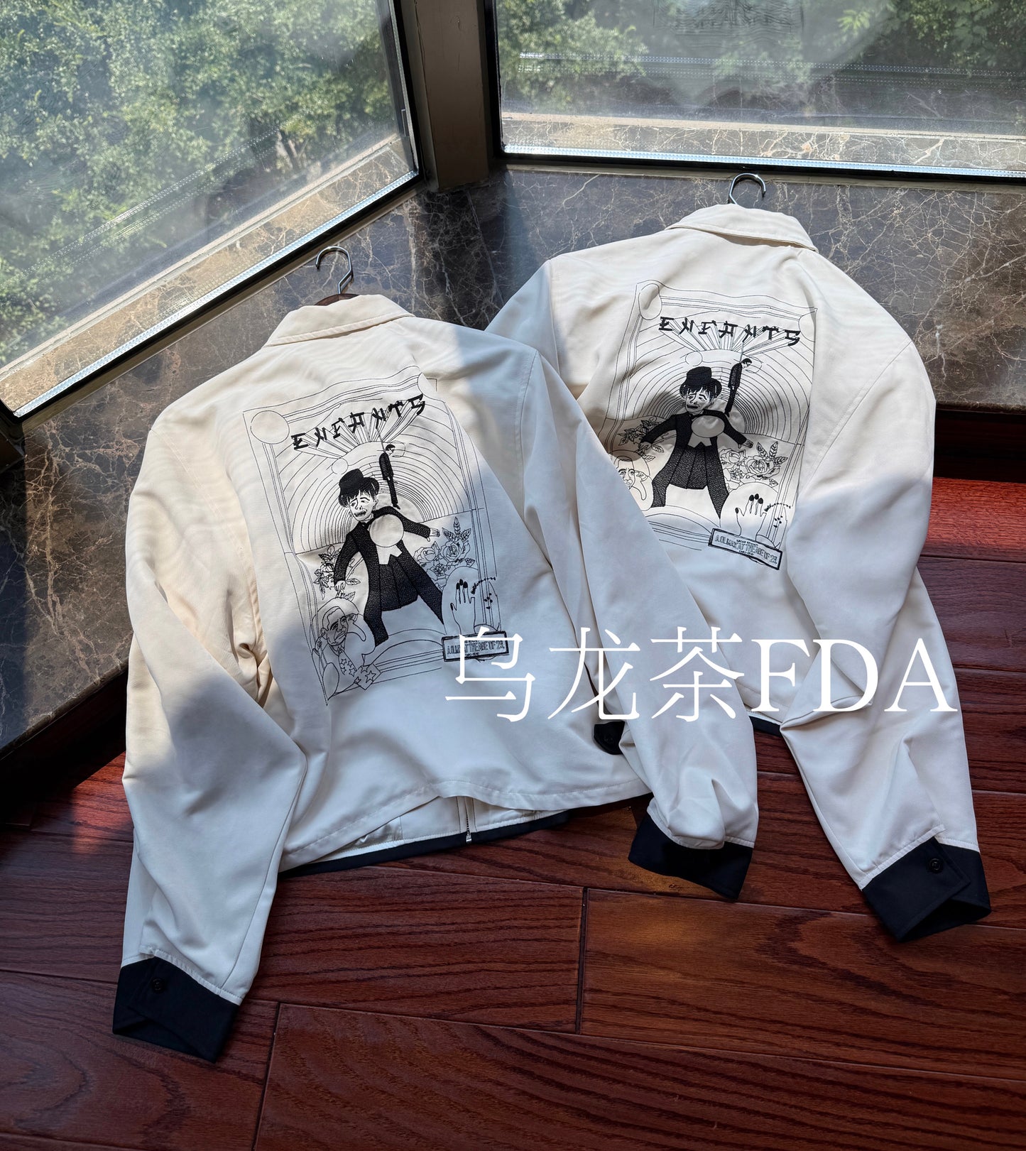 ERD AW20 White Blend Clown Embroidered Jacket - Distressed Wool Mix Bomber