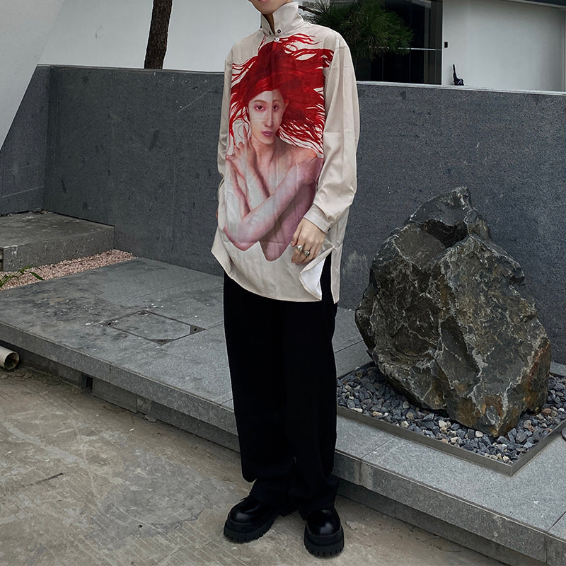 donclickin Yohji Uchida Suzuran 'Sun Child' Print Shirt - Reversible Silk Blouse