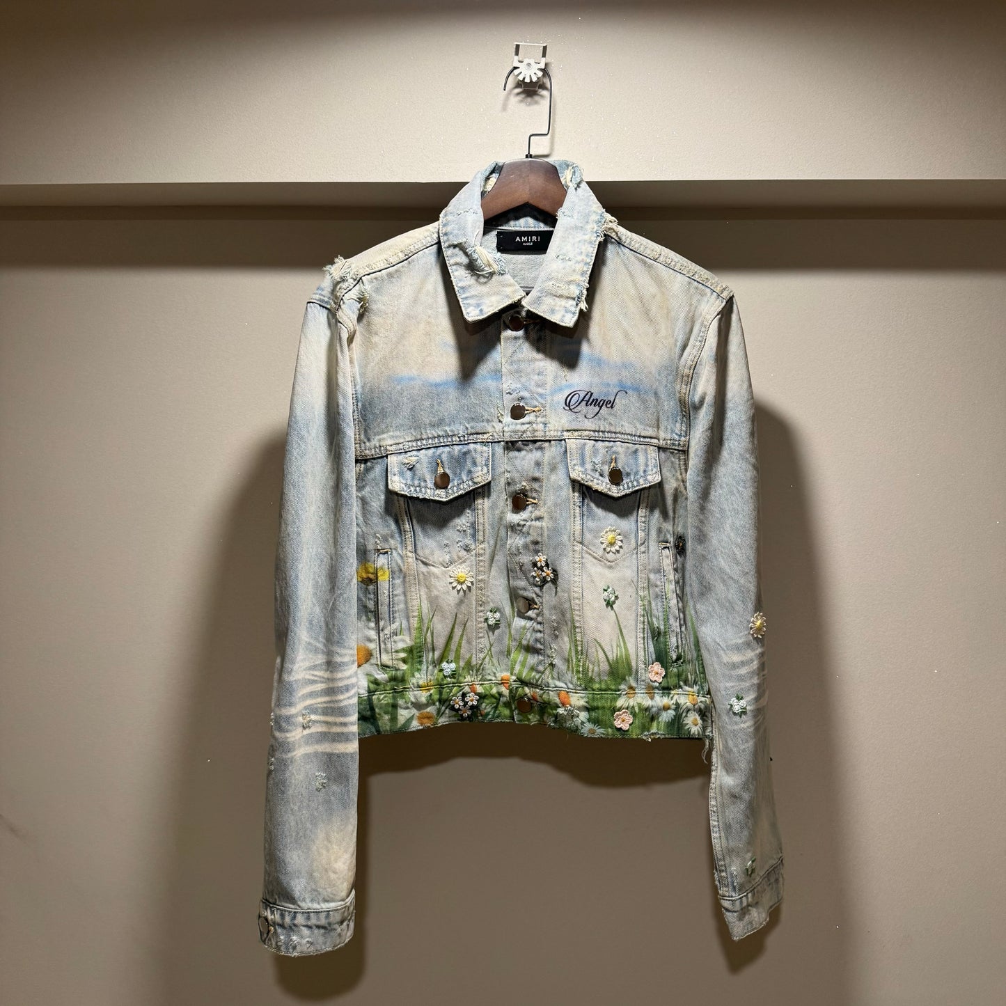 Self-made Amiri Dove Embroidered Denim Jacket - Exclusive Custom Distressed